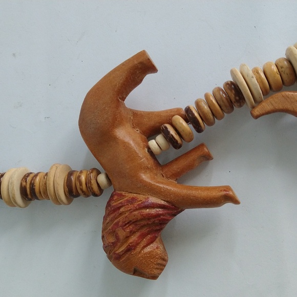 Vintage African Tribal Animal Safari Folk Art Long Necklace Carved Wood - Picture 2 of 7